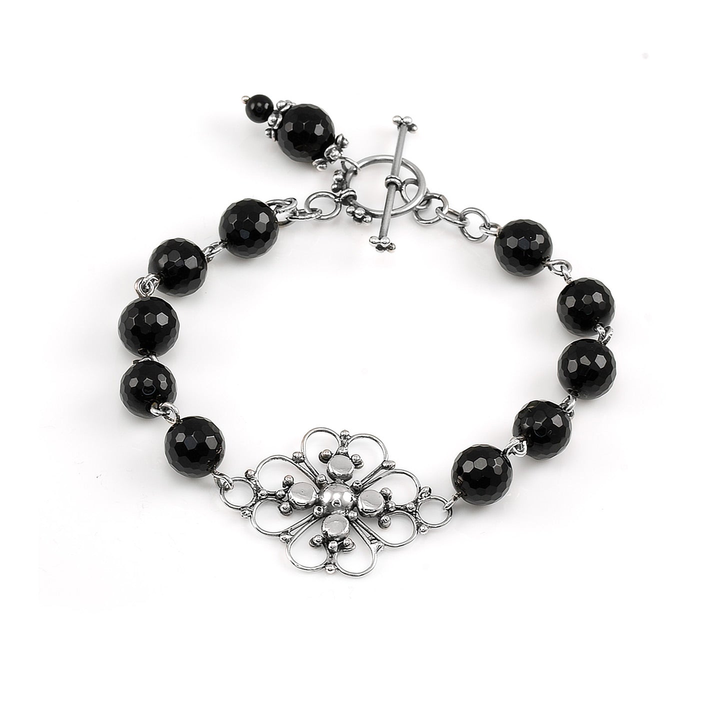 Oxidized Filigree Design Black Onyx Toggle top Bracelet