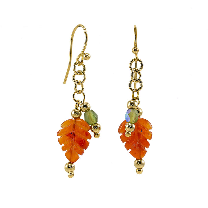 Gold Vermeil Orange Leaf Carnelian Gemstone Dangle Earrings - AlexandraDeer