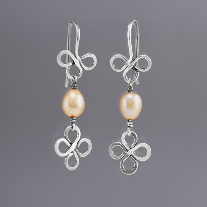 Sterling Silver Irish Clover Gold Pearl Earrings - AlexandraDeer