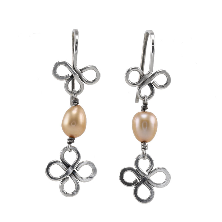 Sterling Silver Irish Clover Gold Pearl Earrings - AlexandraDeer