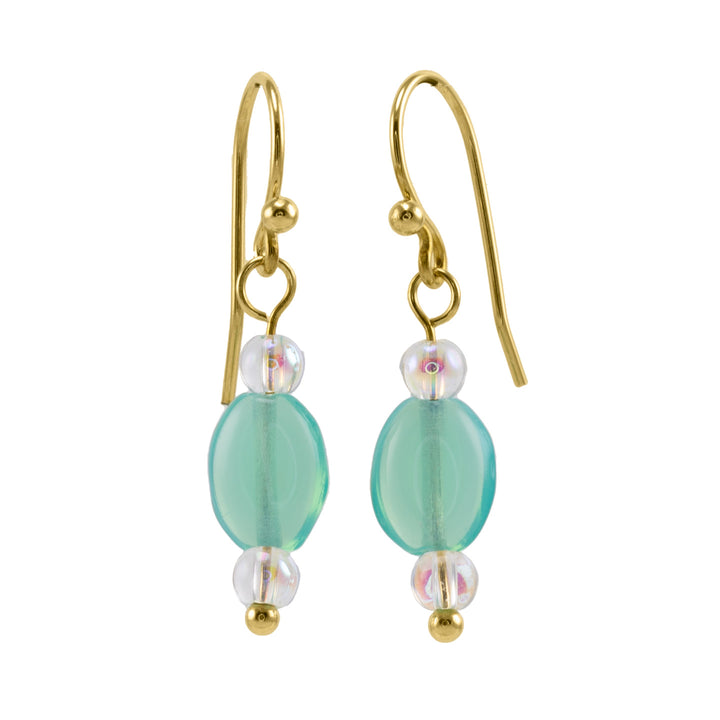 Gold Vermeil with Sky Blue Peruvian Opal Gemstone and Aurora Glass Beads Dangle Earrings - AlexandraDeer